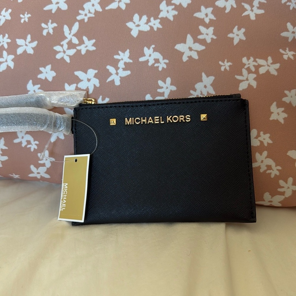 Small MK leather wristlet